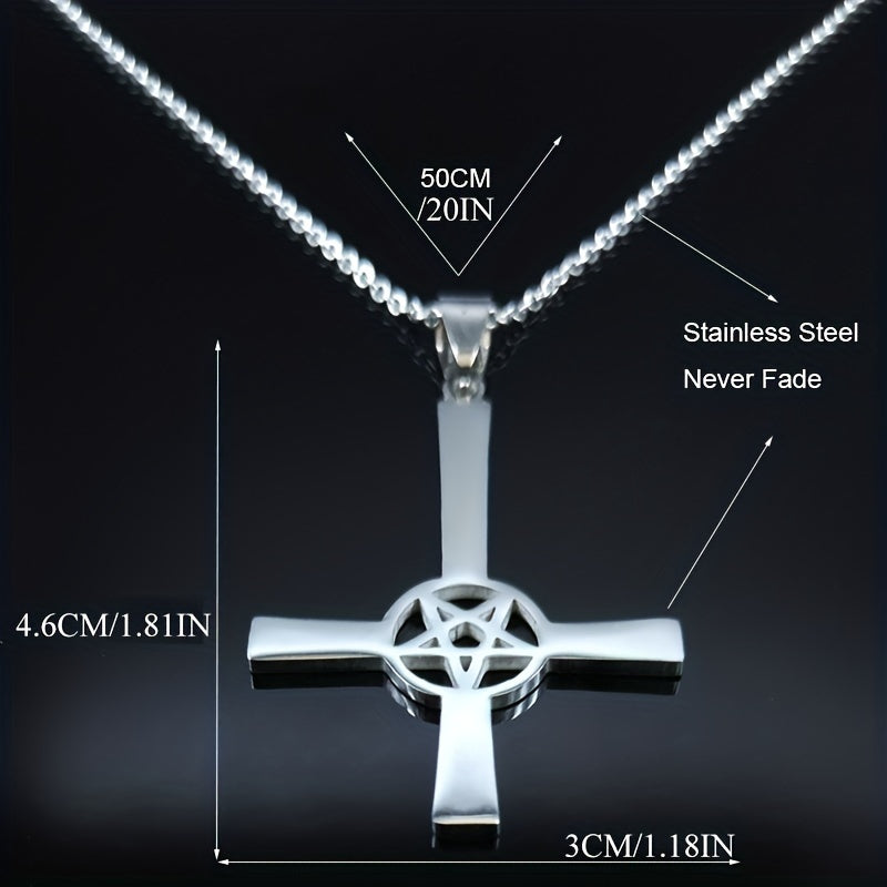 1pc Trendy Cross Necklace, Upside Down Cross Hidden Pentagram Necklace Upside Down Cross Gothic Necklace Gifts For Men, Women, Friends