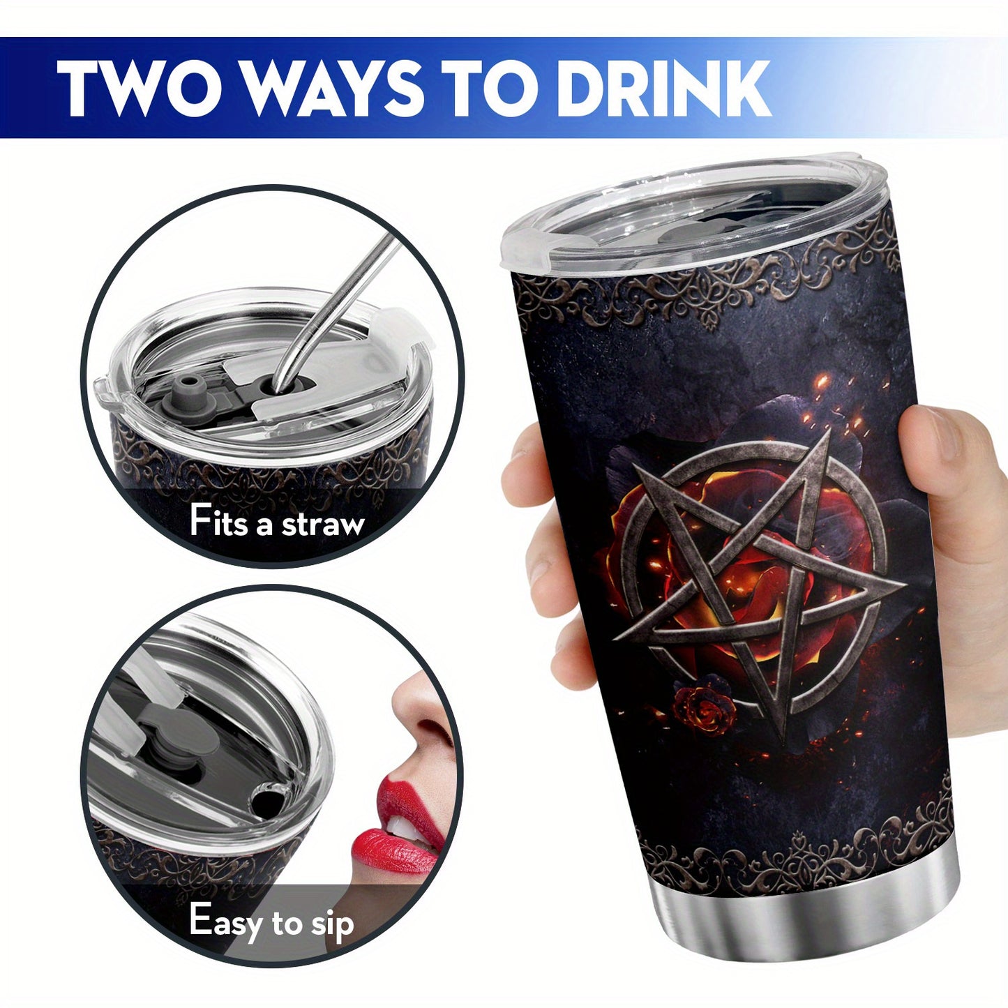 2 pc Star Tumbler Galaxy Witch Star 20oz Tumblers with Lid Gift for Women Friends Gothic Decor Black Vacuum Insulated Stainless Steel Travel Mug