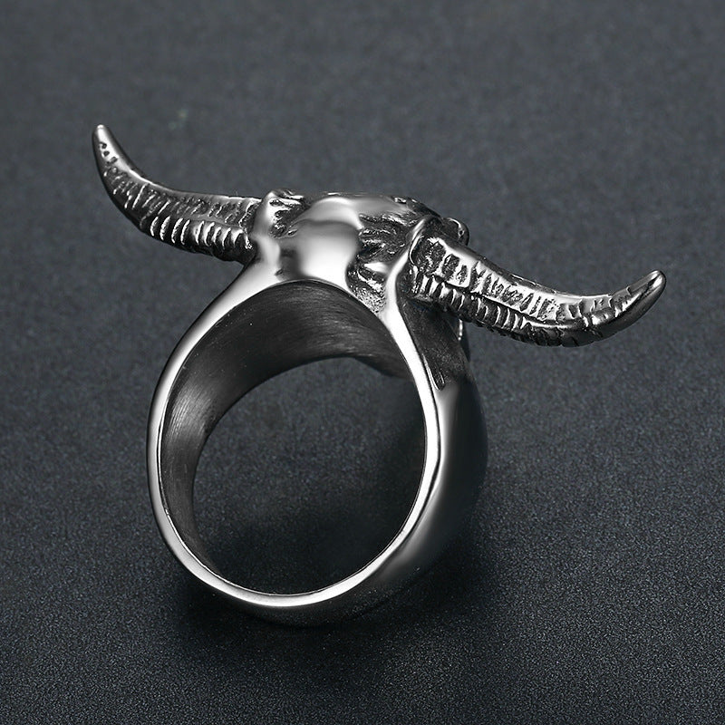 Personalized Titanium Steel Polished Vintage Aries Satan Ram Ring