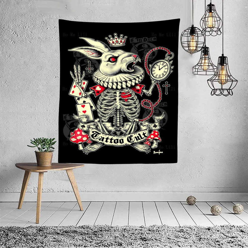 Traditional Sailor Dagger Eagle Tattoos Zodiac Aries Goth Rabbit Skeleton Tapestry By Ho Me Lili For Livingroom Home Wall Decor