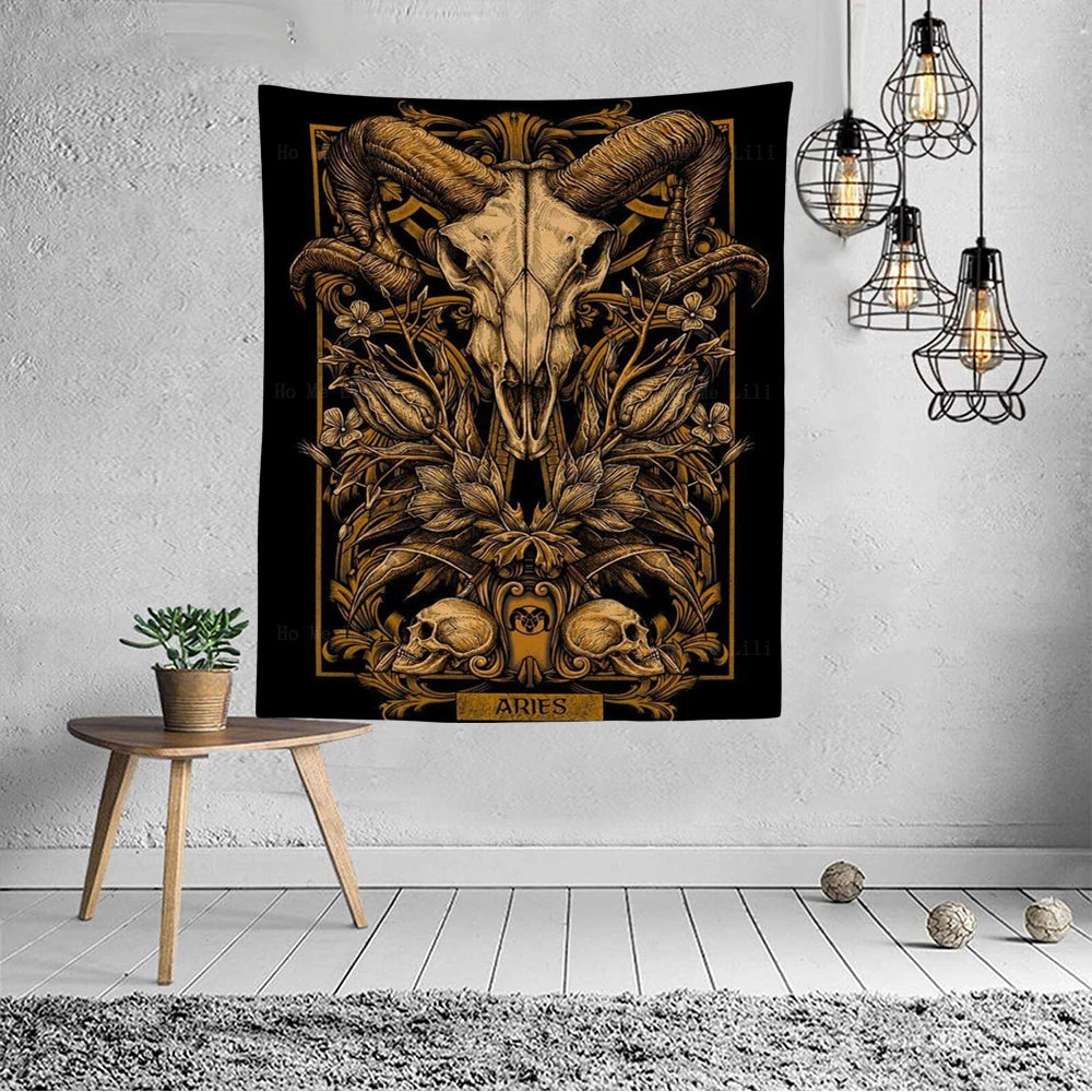 Traditional Sailor Dagger Eagle Tattoos Zodiac Aries Goth Rabbit Skeleton Tapestry By Ho Me Lili For Livingroom Home Wall Decor