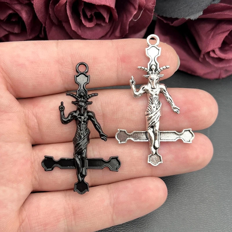 5 Stück Baphomet Ziege Umgedrehtes Kreuz Anhänger, Satan Charm, Satanisch, Luzifer, Halloween Teufel, DIY handgefertigtes Schmuckzubehör