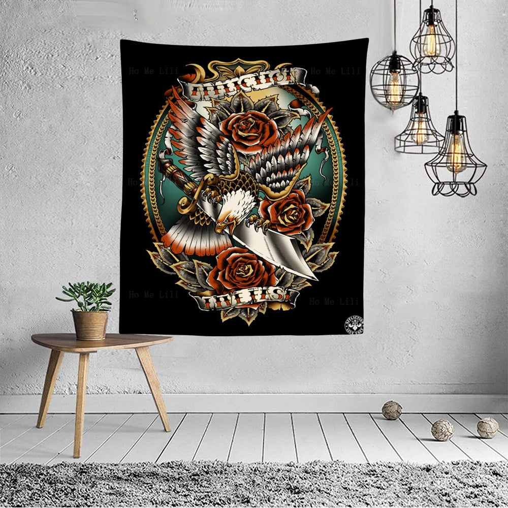 Traditional Sailor Dagger Eagle Tattoos Zodiac Aries Goth Rabbit Skeleton Tapestry By Ho Me Lili For Livingroom Home Wall Decor