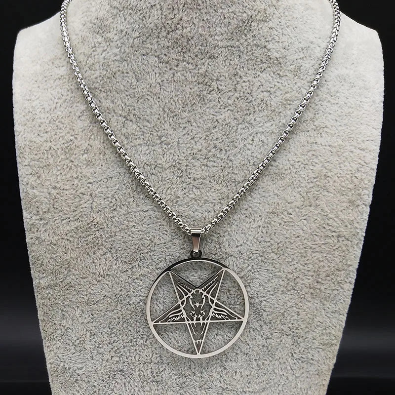 Grande talismano Baphomet Collana in acciaio inossidabile Goth Pagan Pentagram per uomo Satana Gotico Capra Gioiello Satana Amuleto Lucifero