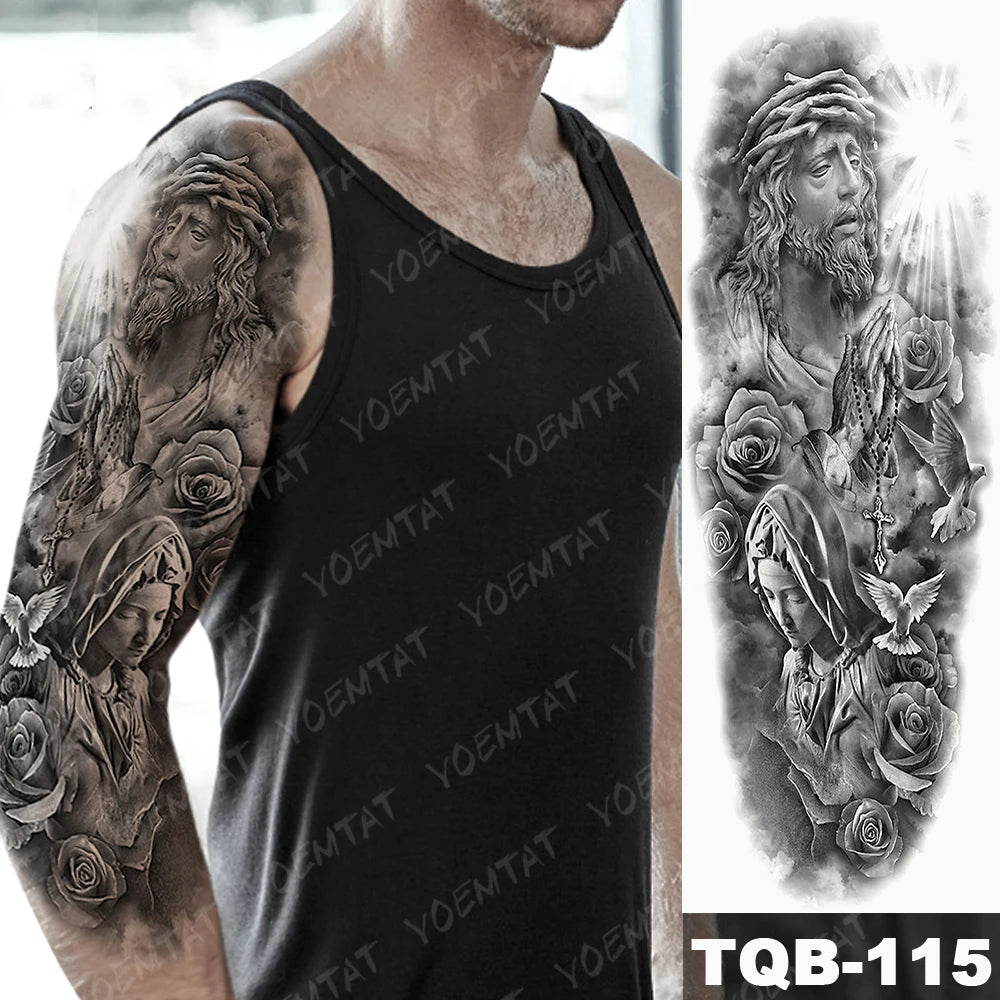 Large Arm Sleeve Tattoo Lucifer Angel Eagle Waterproof Temporary Tatto Sticker Hell Satan Body Art Full Fake Tatoo Women Men