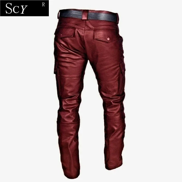 Herren Leder Motorradhose mit Cargotaschen, Schwarz, Leder Motorradhose Ohne Gürtel