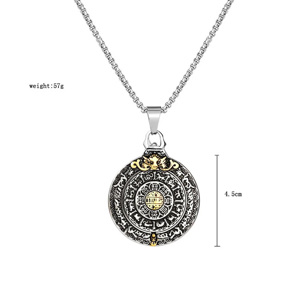 Retro Amulet Nine Palaces Bagua Pendant Stainless Steel Zodiac Men Necklace Punk Pendant Chain Fashion Jewelry Gift