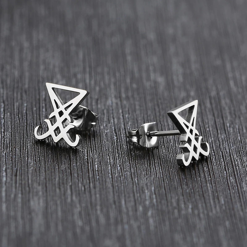 Vnox Men Lucifer and Satan Stud Earrings for Women Black and Color Stainless Steel Unisex Jewelry brincos masculinos