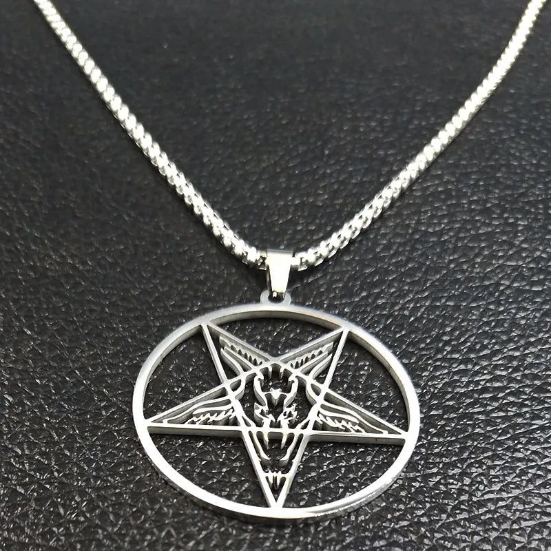 Grande talismano Baphomet Collana in acciaio inossidabile Goth Pagan Pentagram per uomo Satana Gotico Capra Gioiello Satana Amuleto Lucifero