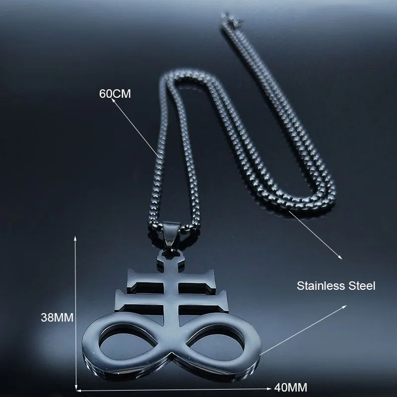 Satan Cross Necklaces Men Women Black Stainless Steel Church of Satan