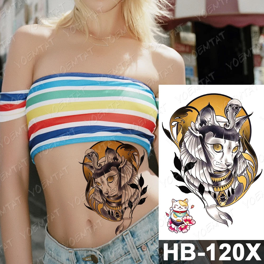 Waterproof Temporary Tattoo Sticker Demon Satan Cat Goat Flash Tattoos Pharaoh Old School Body Art Arm Fake Tatto Women Men