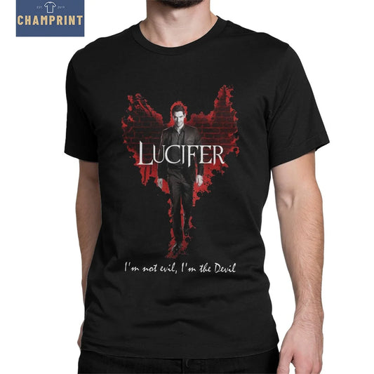 Fashion Lucifer T-Shirt Men Crew Neck Cotton T Shirts TV Show Short Sleeve Tees Adult Clothing