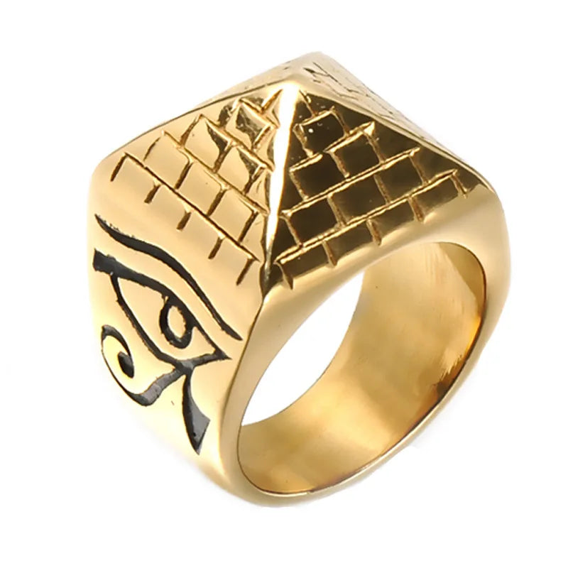 Edelstahl Alten Ägyptischen Pyramide Ring Pharao Auge Ornament von Horus Nahen Osten