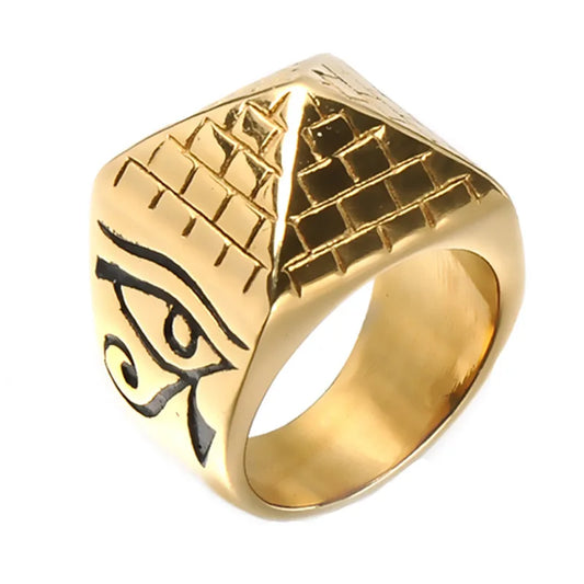 Stainless Steel Ancient Egyptian Pyramid Ring Pharaoh's Eye Ornament of Horus Middle East