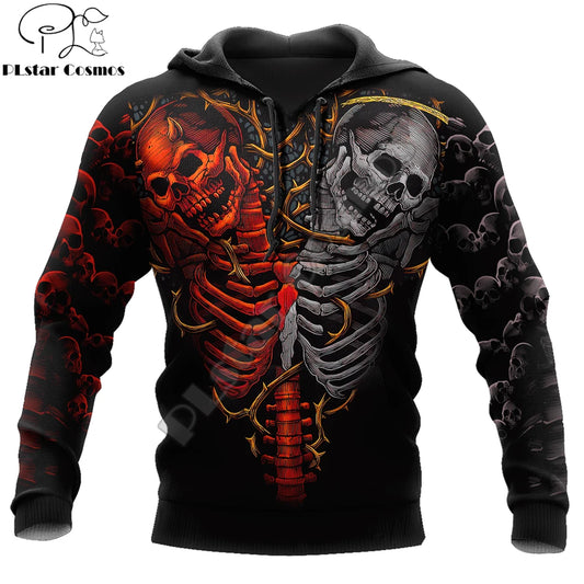 Funny Twin Skull Tattoo 3D All Over Printed Mens hoodies and Sweatshirt Autumn Unisex zipper Hoodie Casual Sportswear DW836