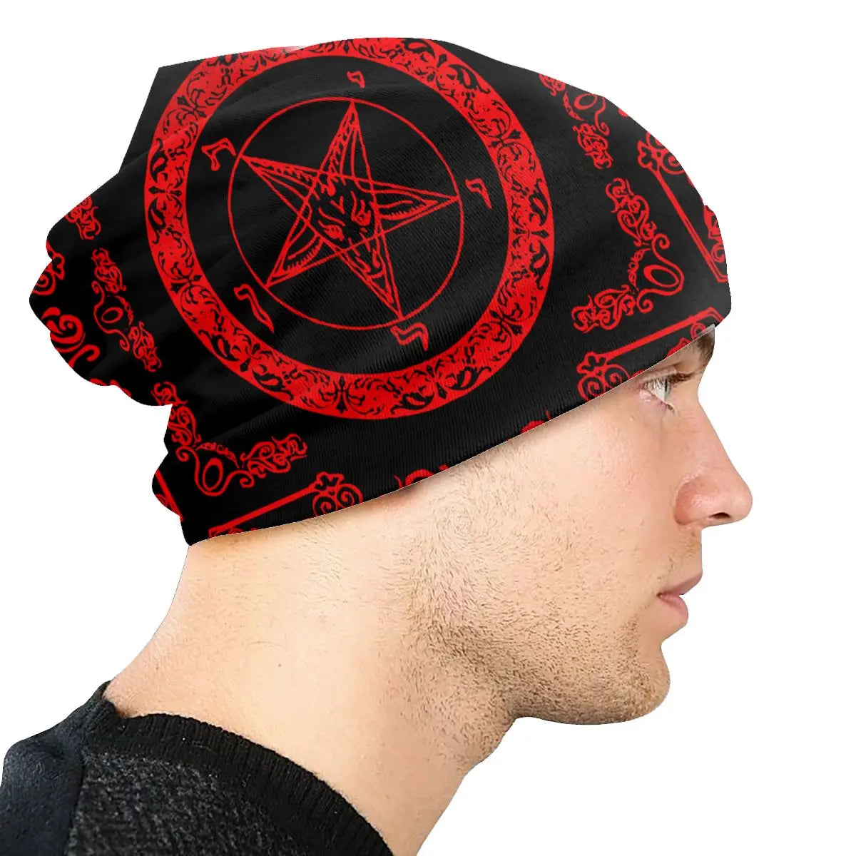 Il berretto di Baphomet della capra sabbatica Autunno Inverno Skullies Berretti Satana Diavolo Tarocchi Satanico Gotico Occulto Cappelli Unisex Cappello di maglia