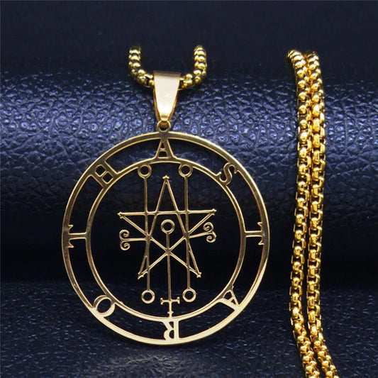 Astaroth Sigil Goetia Gold Color Stainless Steel Necklace Solomon Demon Seal Satan Sigil satanique patch PIN Jewelry ketting