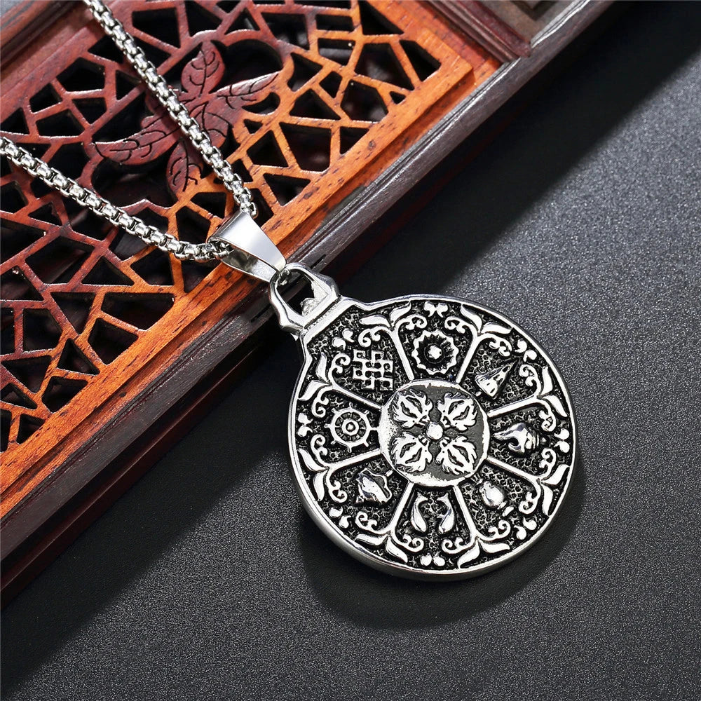 Retro Amulet Nine Palaces Bagua Pendant Stainless Steel Zodiac Men Necklace Punk Pendant Chain Fashion Jewelry Gift