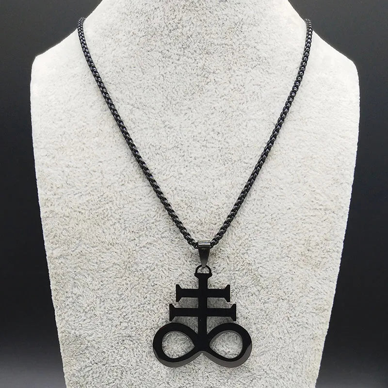 Satan Cross Necklaces Men Women Black Stainless Steel Church of Satan