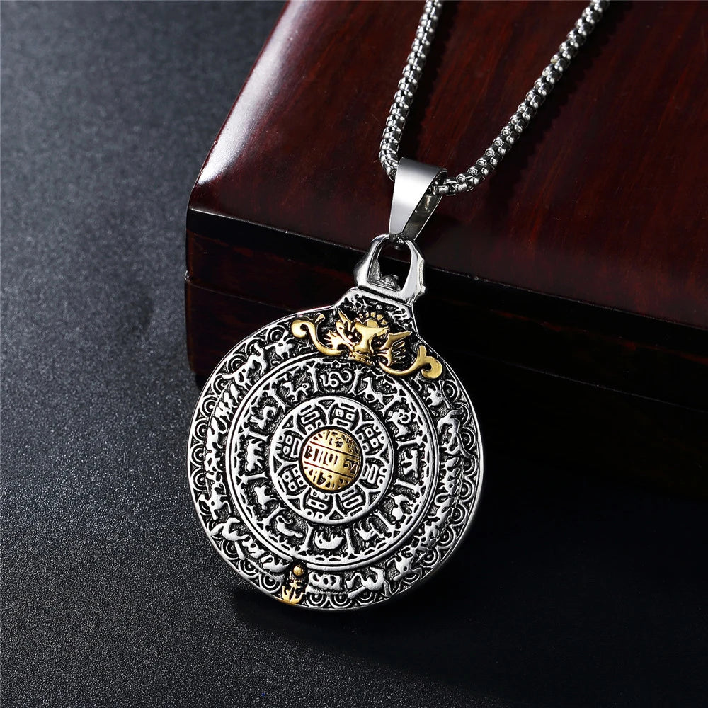 Retro Amulet Nine Palaces Bagua Pendant Stainless Steel Zodiac Men Necklace Punk Pendant Chain Fashion Jewelry Gift