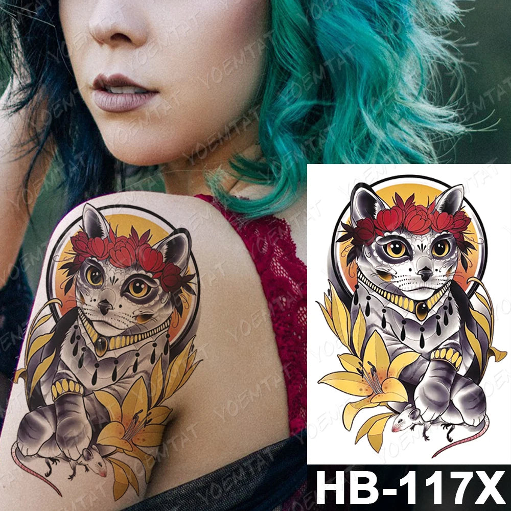 Waterproof Temporary Tattoo Sticker Demon Satan Cat Goat Flash Tattoos Pharaoh Old School Body Art Arm Fake Tatto Women Men