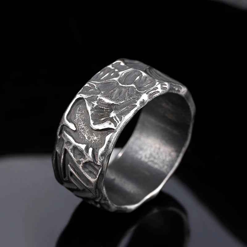 Gothic Style  Viking Men Wolves of Odin Valknut Forging Stainless Steel Ring Pagan Nordic Amulet Biker Jewelry