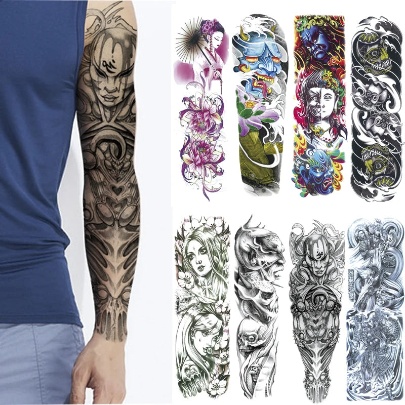 Große Armmanschette Tattoo Hölle Teufel Satan Luzifer Wasserdicht Temporäre Tatto Aufkleber Rose Körperkunst Voll Gefälschte Tatoo Männer Frauen