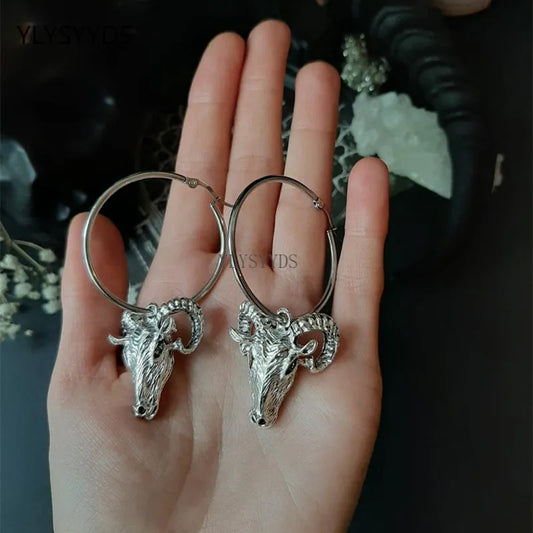 Baphomet Weight Goat Hoops Earrings Gothic Witch Satan Occult Alternative Jewelry Satanic Ram Skull Fashion Medieval Women Gift