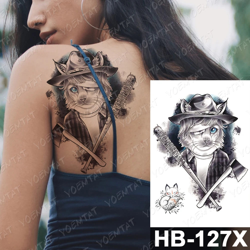 Waterproof Temporary Tattoo Sticker Demon Satan Cat Goat Flash Tattoos Pharaoh Old School Body Art Arm Fake Tatto Women Men