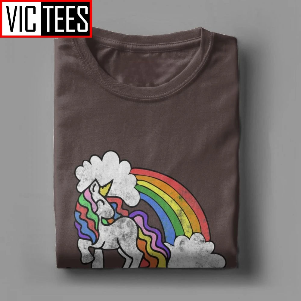 Maglietta personalizzata da uomo con unicorno arcobaleno retrò Hail Satan, maglietta da uomo, maglietta da uomo in cotone al 100% con scollo a giro