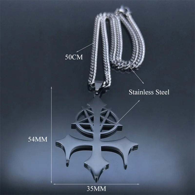 Goth Pentagram Sigil Satan Cross Necklace for Men Stainless Steel Black Y2k Gothic Star Lucifer Jewelry Halloween Gift N3002