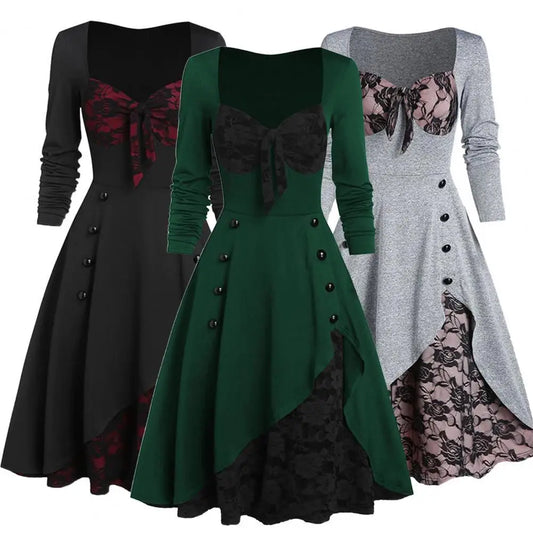 5XL Women Fashion Vintage Style Midi Gown Dress Gothic Dresses Women Clothing
