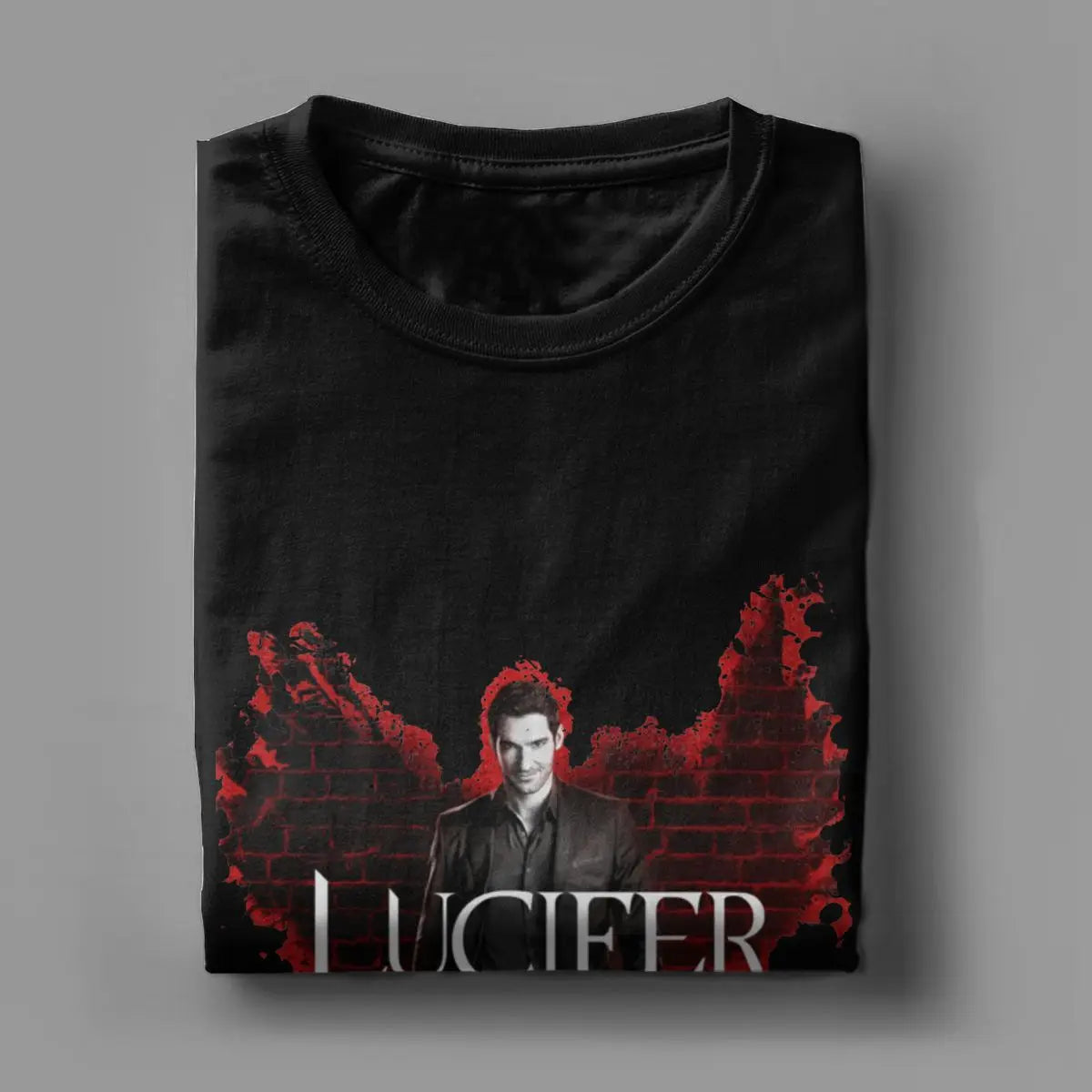 Fashion Lucifer T-Shirt Men Crew Neck Cotton T Shirts TV Show Short Sleeve Tees Adult Clothing