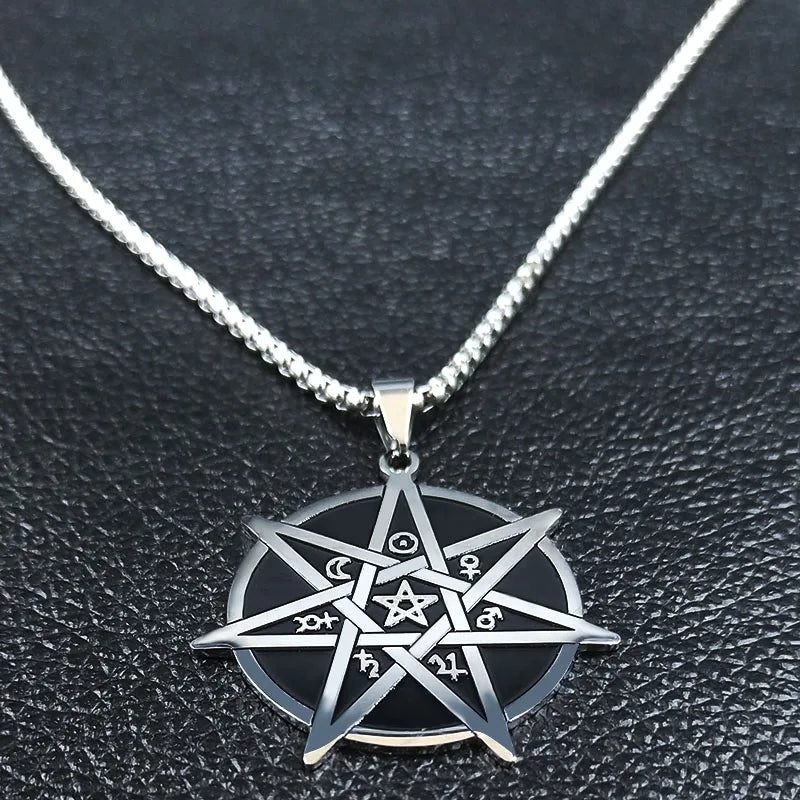 2024 Fashion Seven-Pointed Star Witchcraft Stainless Steel Necklaces Women Protection Necklace Jewelry cadenas mujer N550S02