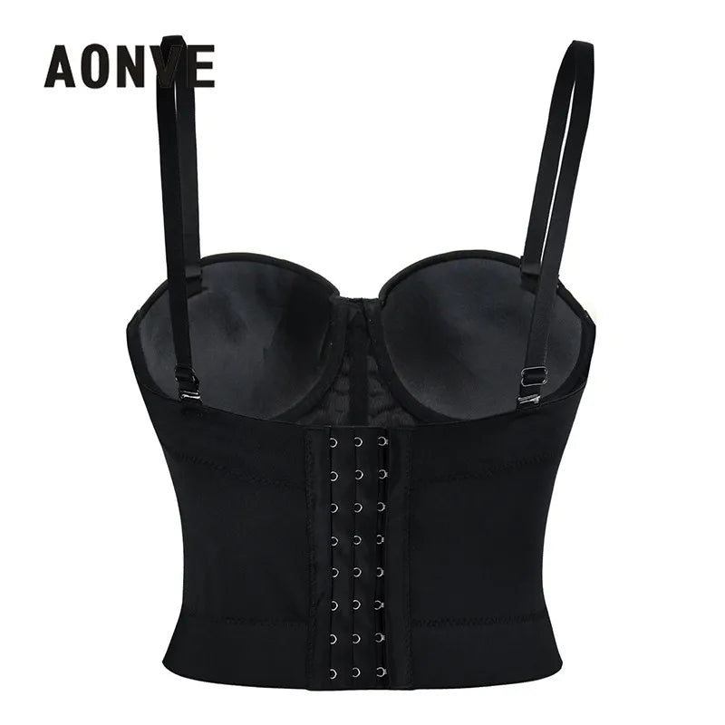 Aonve Damen Sommer Sexy Top PU Leder Festival Kleidung Tops Bralette Cropped Top Weiblich Punk Goth Clubwear Schwarz Rot Plus Size