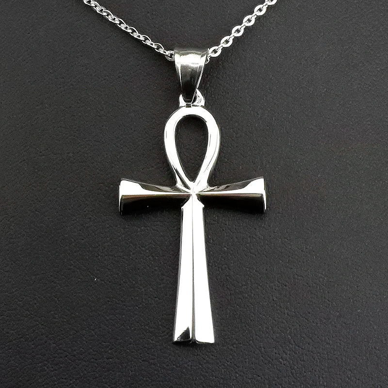 AMUMIU Ägyptische Ankh-Kreuz-Halskette für Frauen und Männer, Schmuck aus Edelstahl, Gebetsketten und Anhänger, HZP212