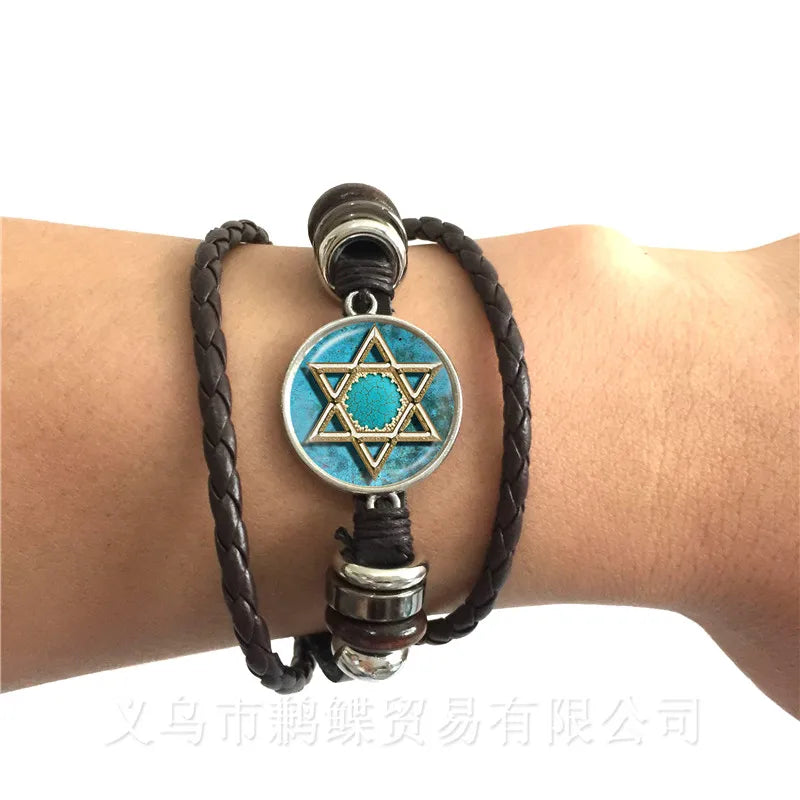 Satanic Baphomet Pentagram Bracelet Gothic Black/Brown Leather Bangle Satanism Evil Occult Pentacle Jewelry Pagan Charm Gift