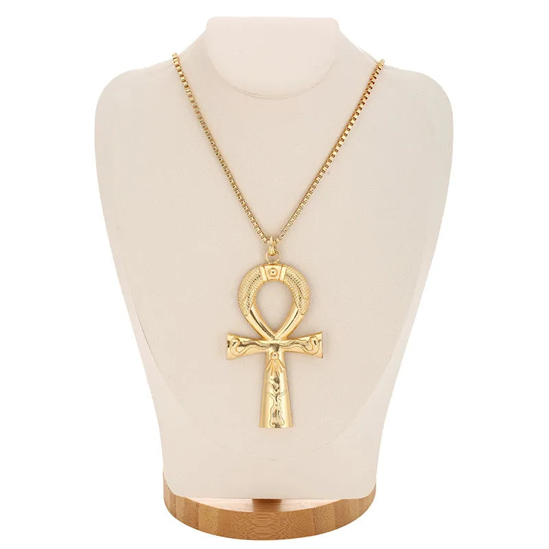 Egyptian Ankh Cross Necklace Jewelry Gold Color Metal Sacrifice Pendant & Chain Necklace For Men Women Egypt Cross Charm Gift