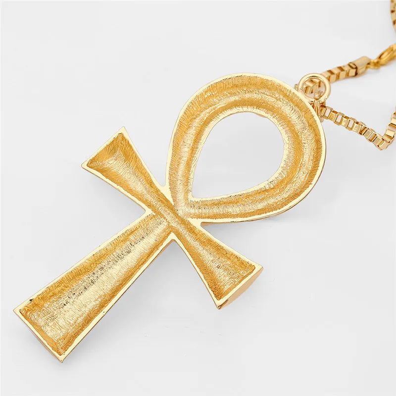 Egyptian Ankh Cross Necklace Jewelry Gold Color Metal Sacrifice Pendant & Chain Necklace For Men Women Egypt Cross Charm Gift