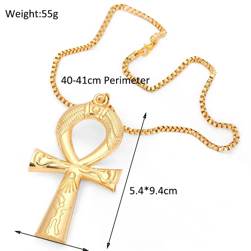 Egyptian Ankh Cross Necklace Jewelry Gold Color Metal Sacrifice Pendant & Chain Necklace For Men Women Egypt Cross Charm Gift