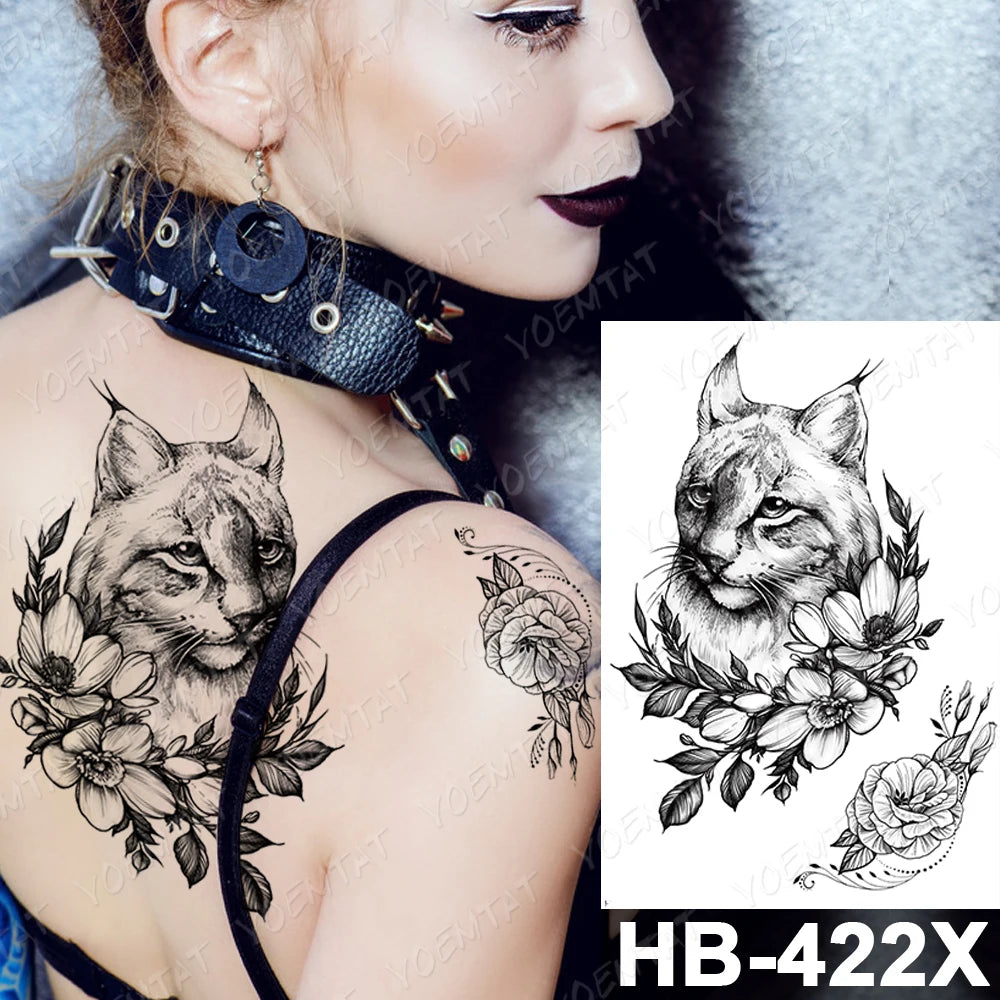 Adesivo per tatuaggio temporaneo impermeabile Fiori Gatto Lince Flash Tatuaggi Gufo Satana Capra Body Art Braccio Finto Tatuaggio Donne Uomini