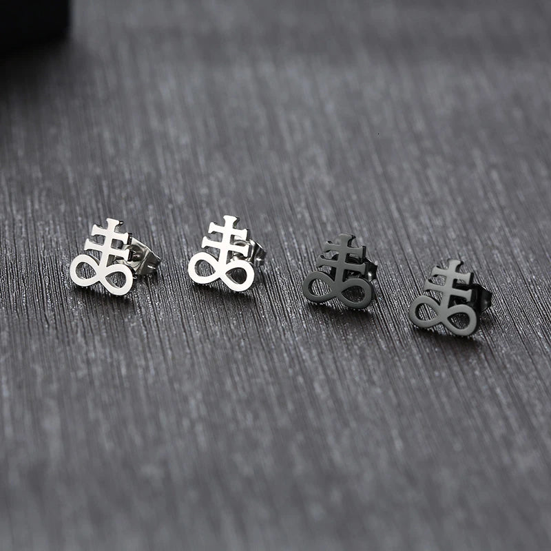 Vnox Men Lucifer and Satan Stud Earrings for Women Black and Color Stainless Steel Unisex Jewelry brincos masculinos