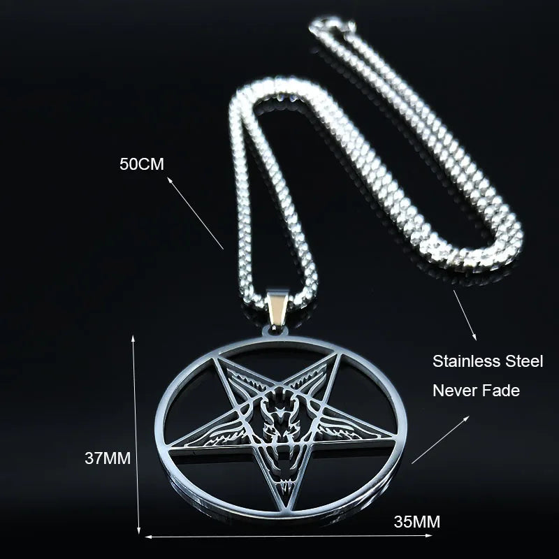 Grande talismano Baphomet Collana in acciaio inossidabile Goth Pagan Pentagram per uomo Satana Gotico Capra Gioiello Satana Amuleto Lucifero