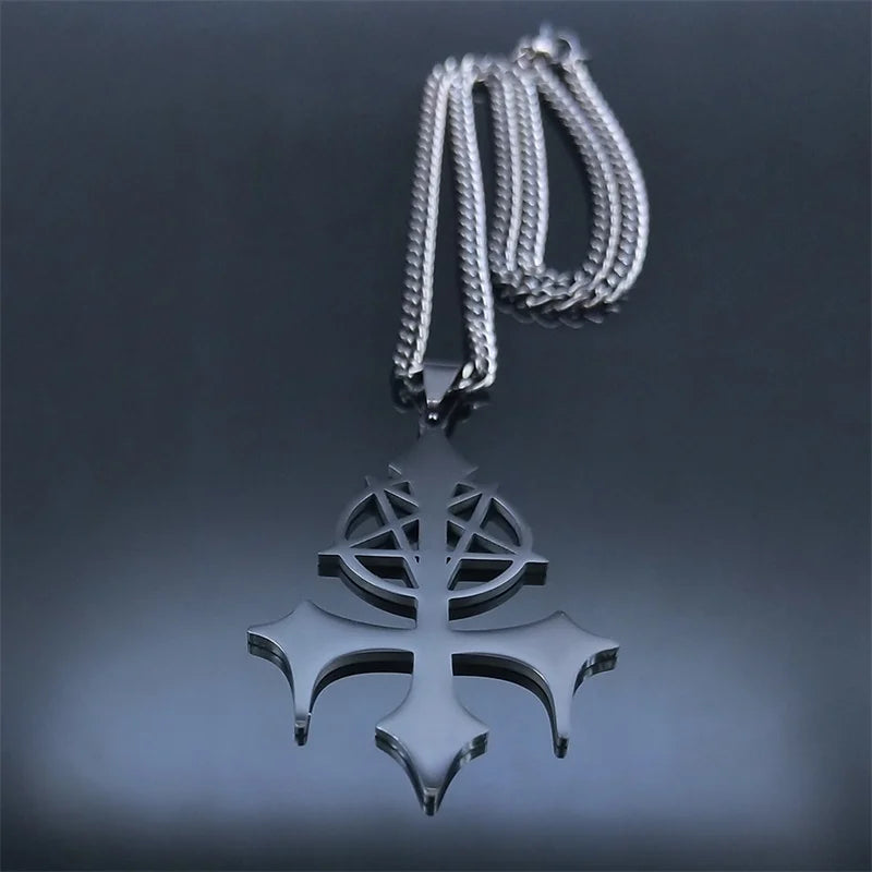 Goth Pentagram Sigil Satan Cross Necklace for Men Stainless Steel Black Y2k Gothic Star Lucifer Jewelry Halloween Gift N3002