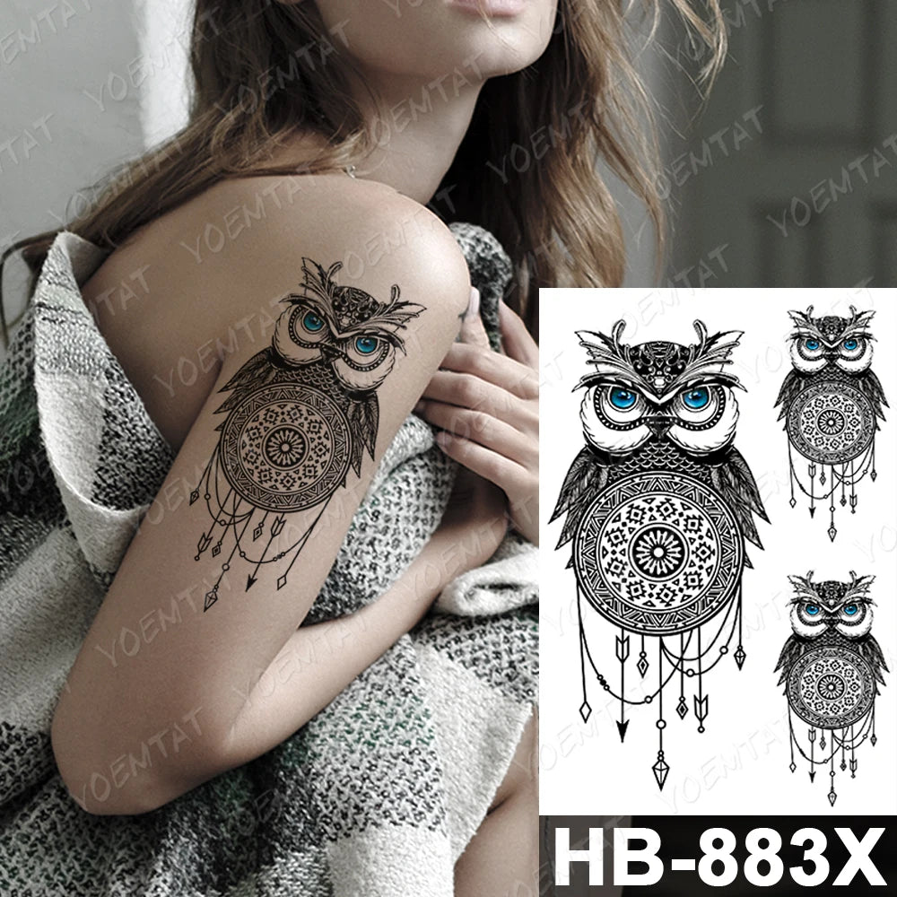 Adesivo per tatuaggio temporaneo impermeabile Fiori Gatto Lince Flash Tatuaggi Gufo Satana Capra Body Art Braccio Finto Tatuaggio Donne Uomini