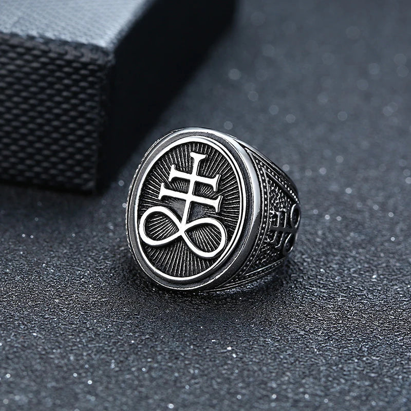 Vnox Sigil of Lucifer Devil Seal of Satan Stamp Ring