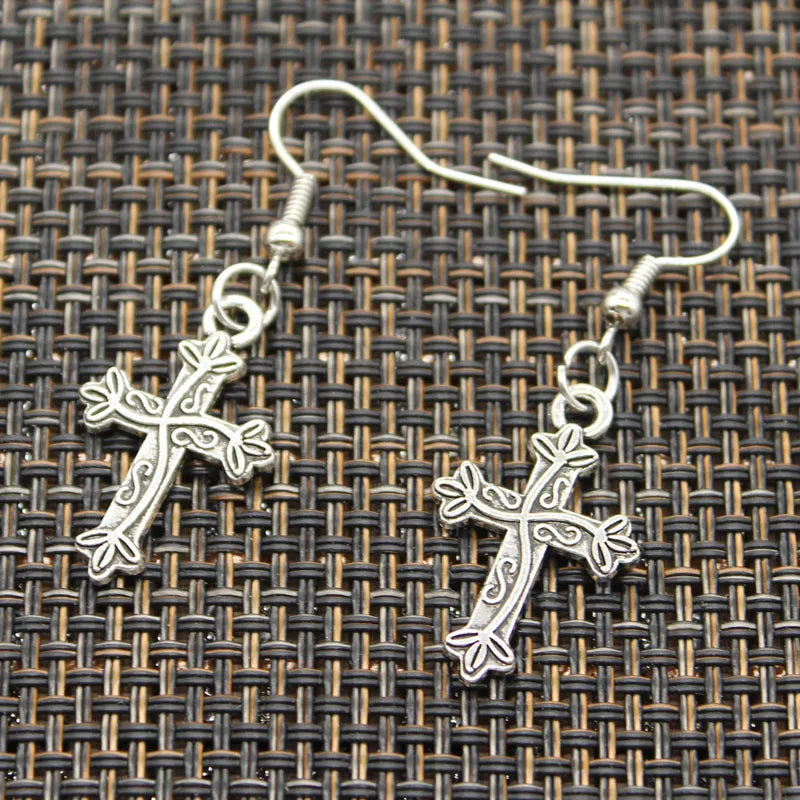 hroryn New Fashion Handmade Cross Egyptian Ankh Life Symbol Flower Cross Pendants Silver Color Earrings For Womens Style