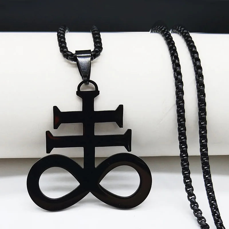 Satan Cross Necklaces Men Women Black Stainless Steel Church of Satan