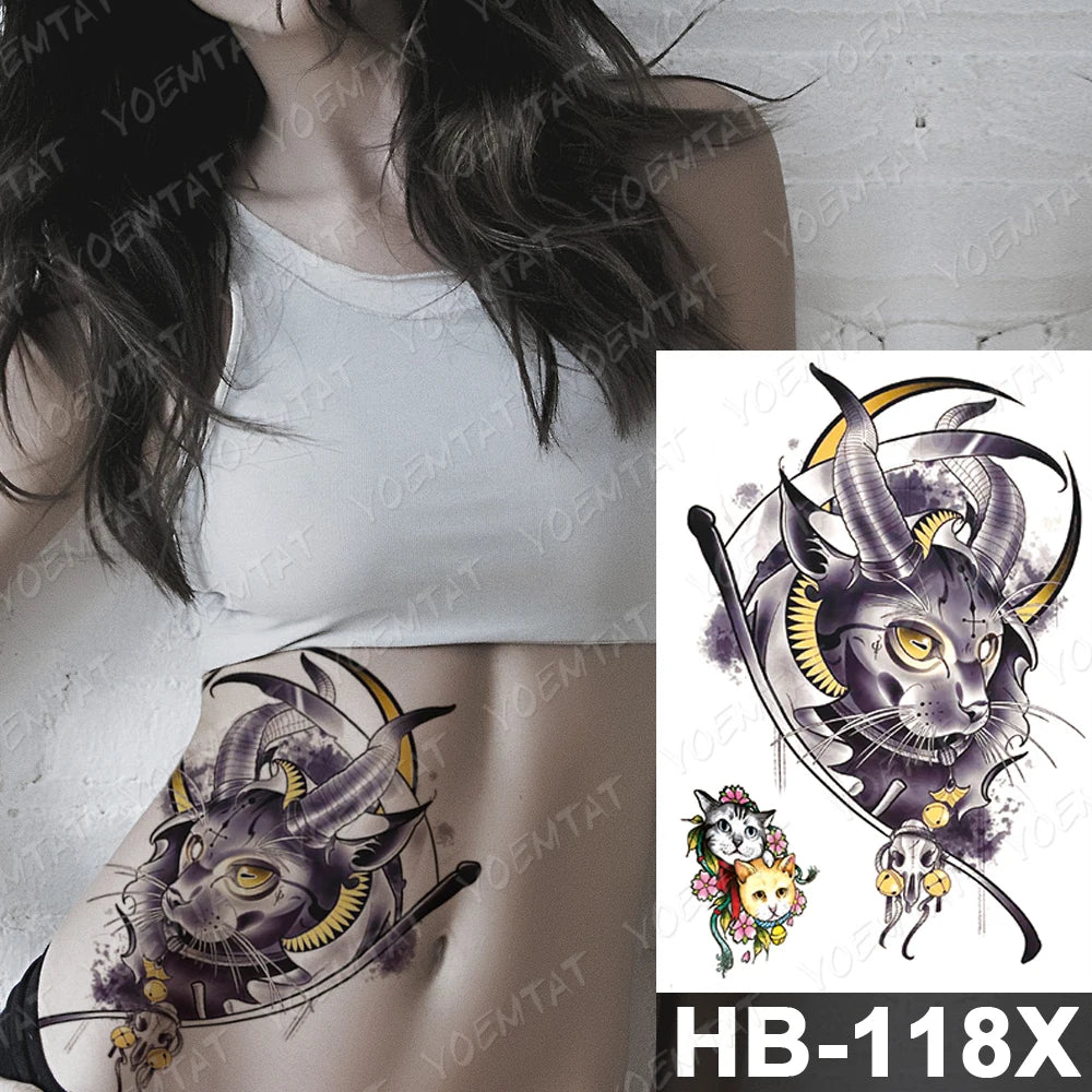 Waterproof Temporary Tattoo Sticker Demon Satan Cat Goat Flash Tattoos Pharaoh Old School Body Art Arm Fake Tatto Women Men