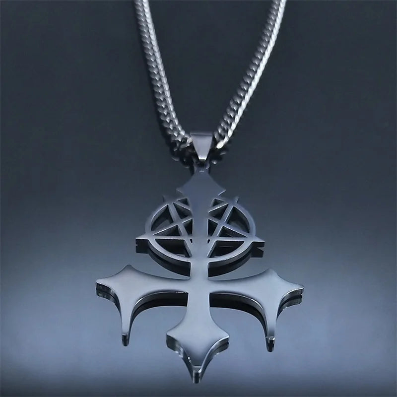 Goth Pentagram Sigil Satan Cross Necklace for Men Stainless Steel Black Y2k Gothic Star Lucifer Jewelry Halloween Gift N3002